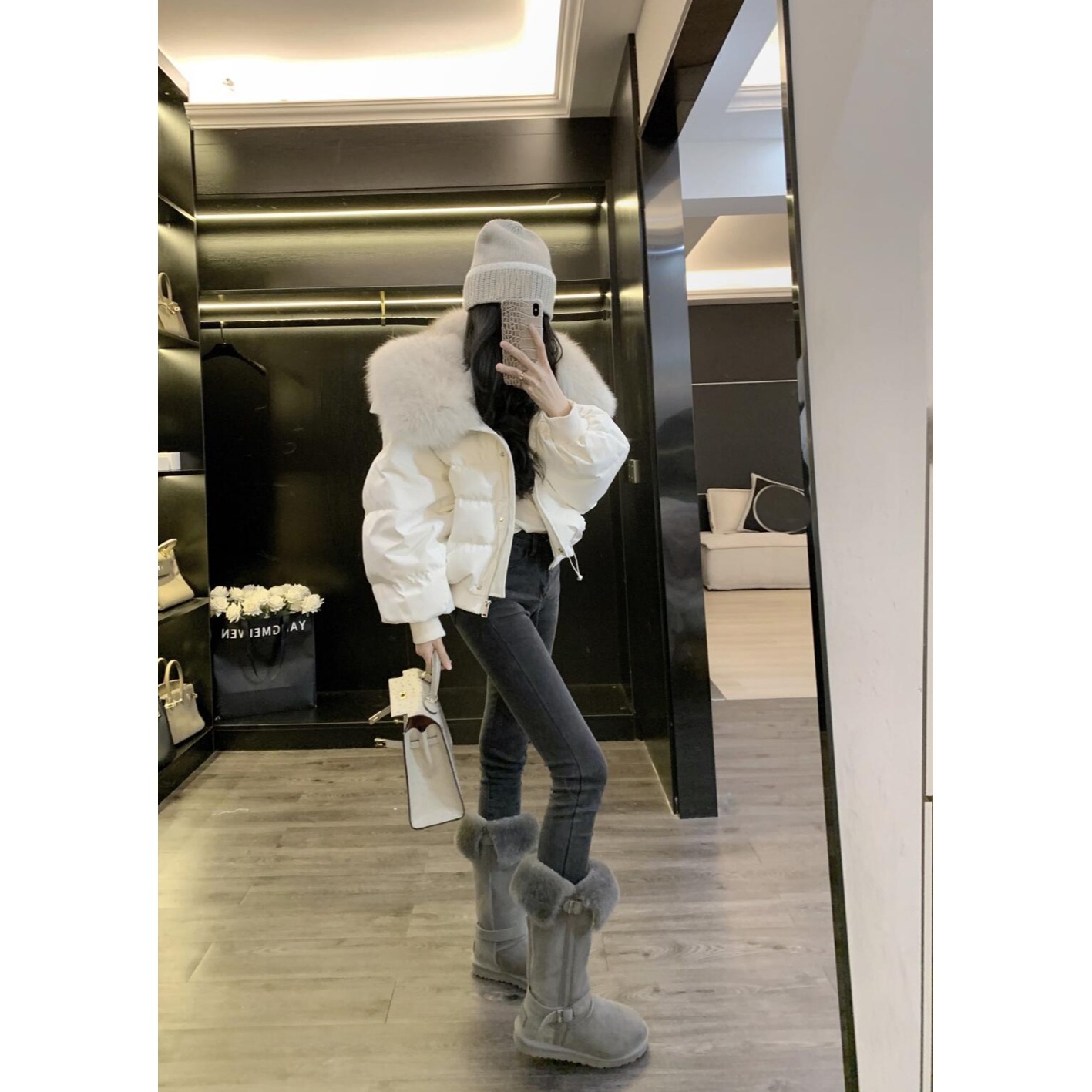 【现货】韩系学院风大毛领短款棉服女2025冬季新款小个子加厚短外套