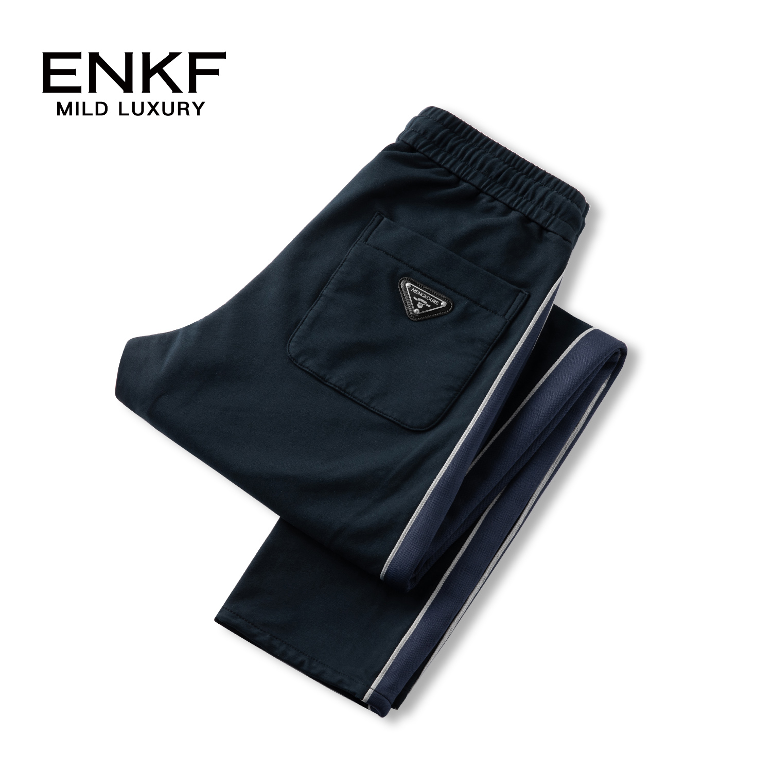 蒙口透秋季裤子男休闲裤弹力潮流蓝色百搭男士运动修身长裤子