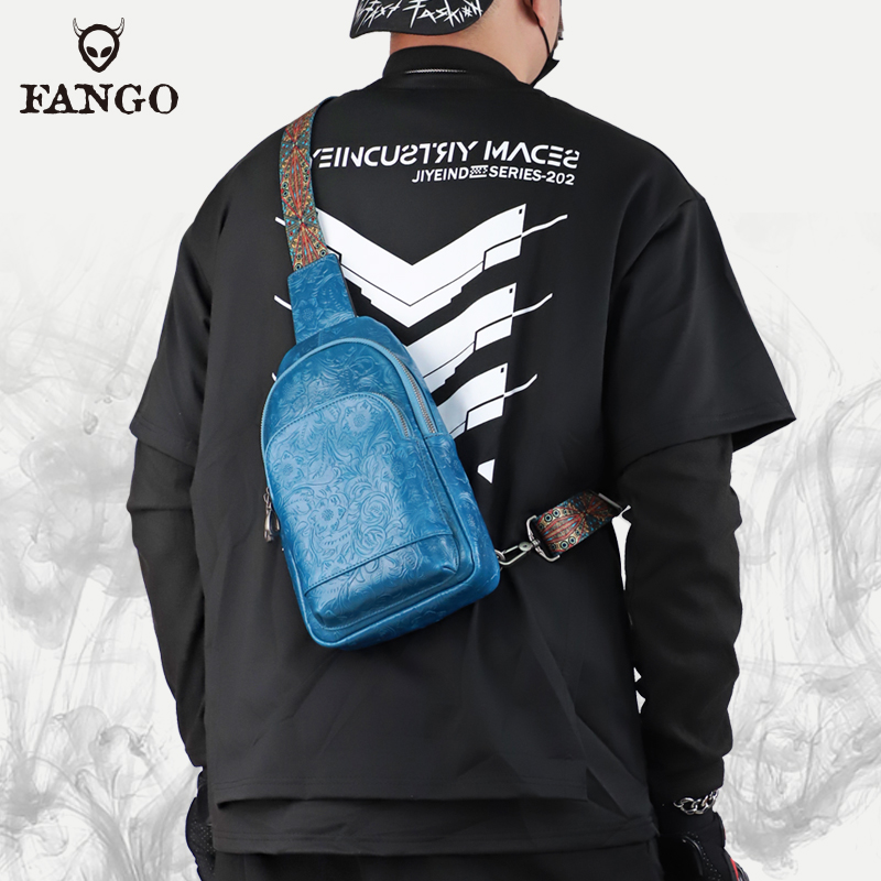 原创国风潮牌胸包真皮男士斜肩包斜挎单肩包个性腰包斜跨百搭男包