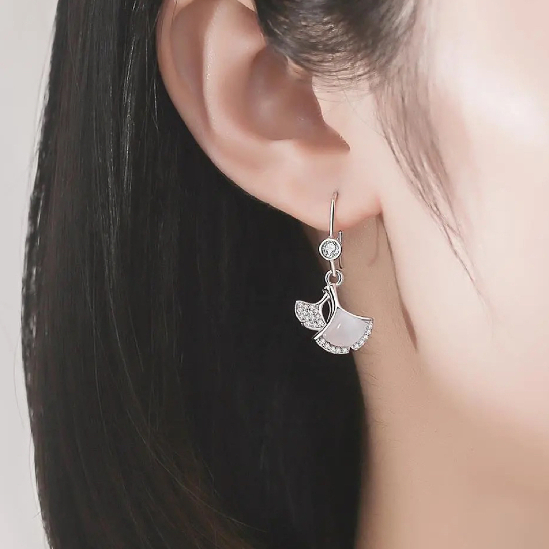 足银耳饰 纯银耳环女990银杏叶耳坠小众气质网红轻奢耳饰品防过敏