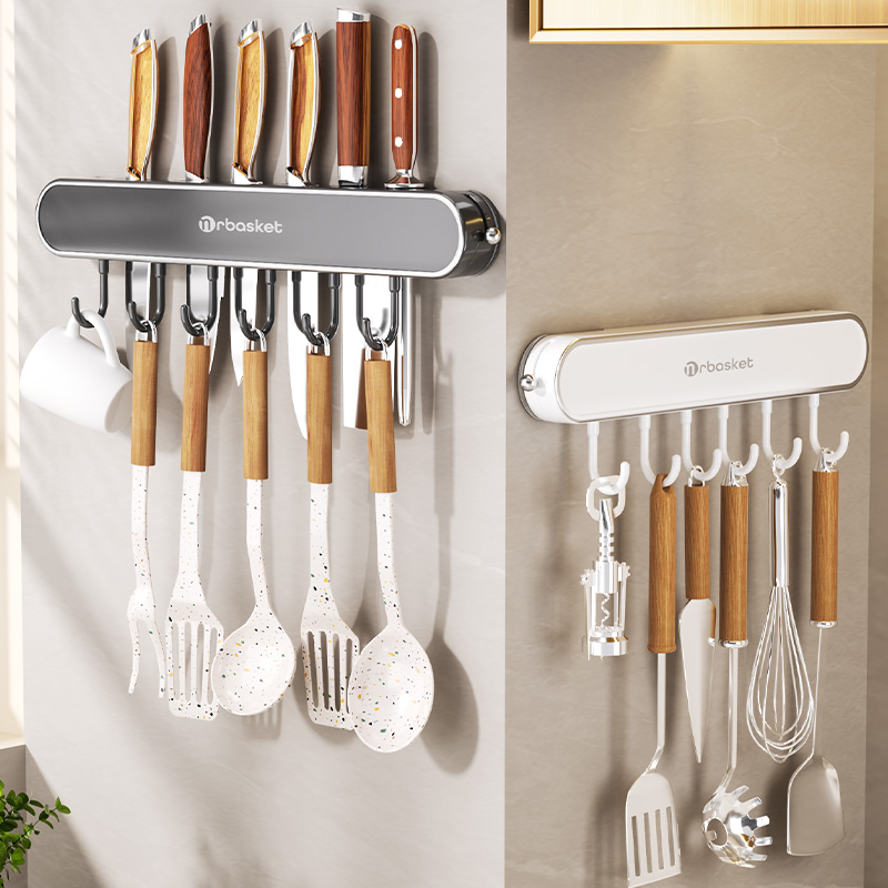 吸盘挂钩厨房免打孔强力承重多功能勺子铲子挂架一排式无痕挂勾架