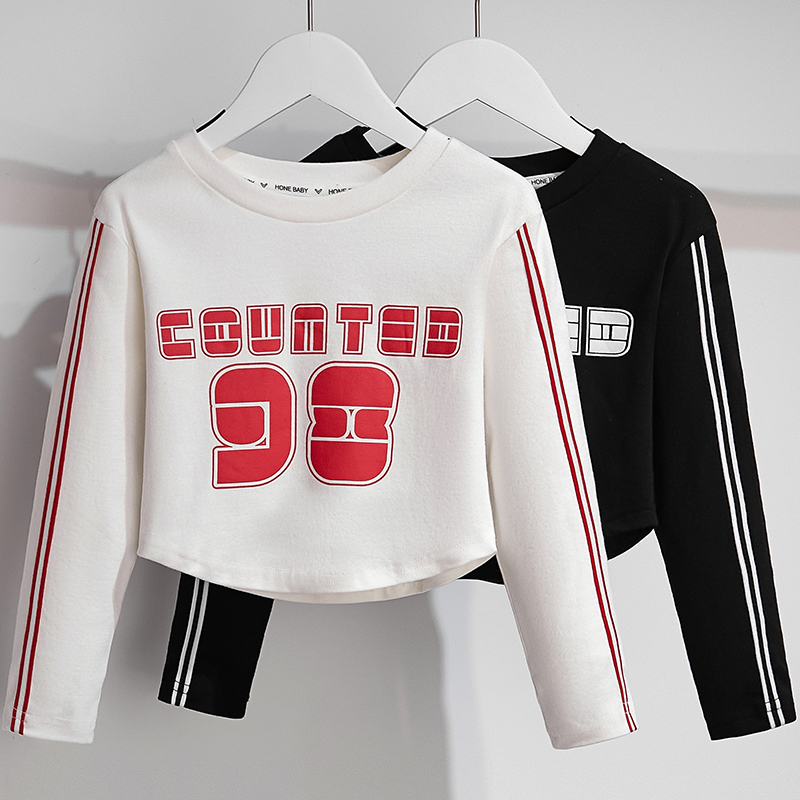 女童春秋短款T恤2025洋气女孩网红时髦长袖上衣中大童春装打底衫