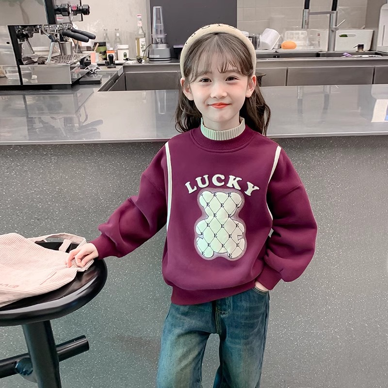 女童加绒卫衣2025秋冬装新款洋气中大儿童冬季半高领保暖打底上衣