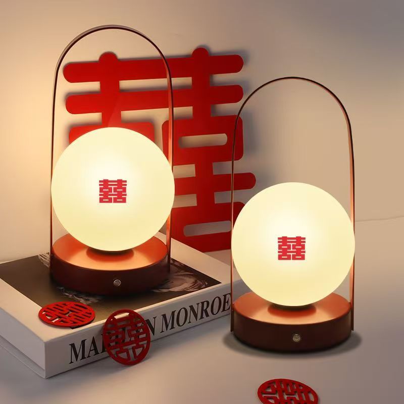 结婚长明灯陪嫁一对高级婚房布红台灯床头灯长明灯结婚礼物送新人
