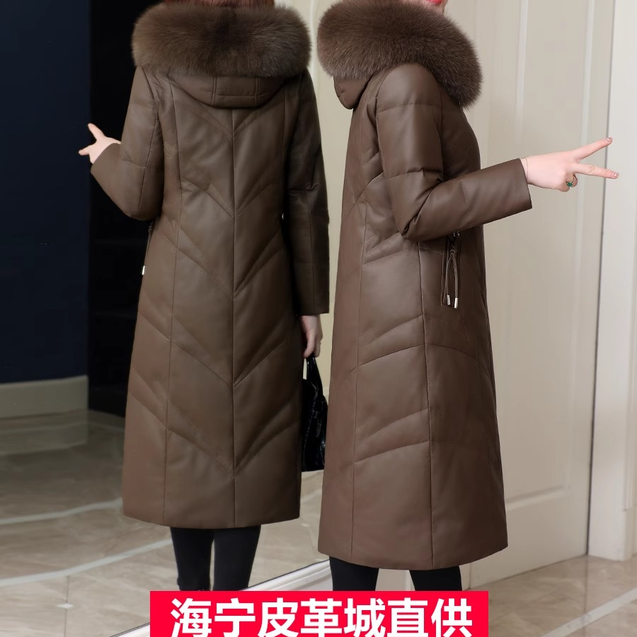 真皮羽绒服女中长款冬季新款连帽修身皮草外套女款爆款2025新款
