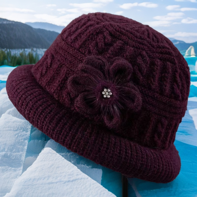 中老年人秋冬季妈妈帽子围巾套加绒加厚保暖毛线针织帽女士盆帽冬