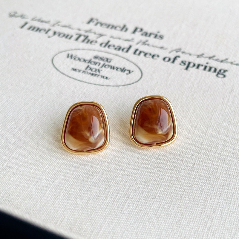 黄铜耳饰 法式复古气质耳环美拉德色秋冬高级感耳钉2025年火爆款