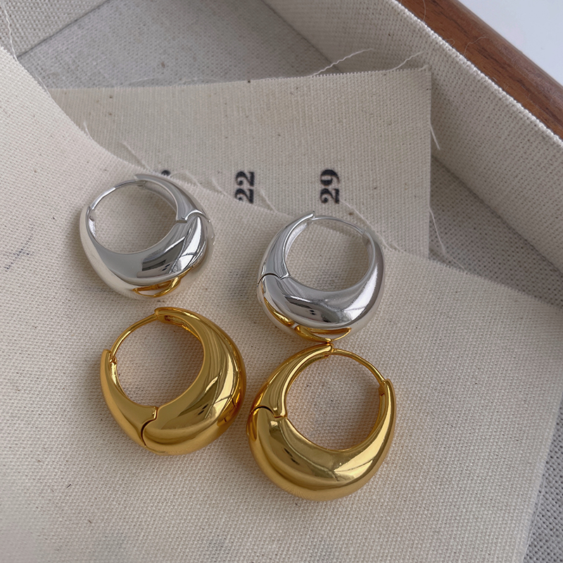 铜合金耳饰 极简光面水滴耳圈金属耳扣通勤气质百搭耳环ins冷淡风