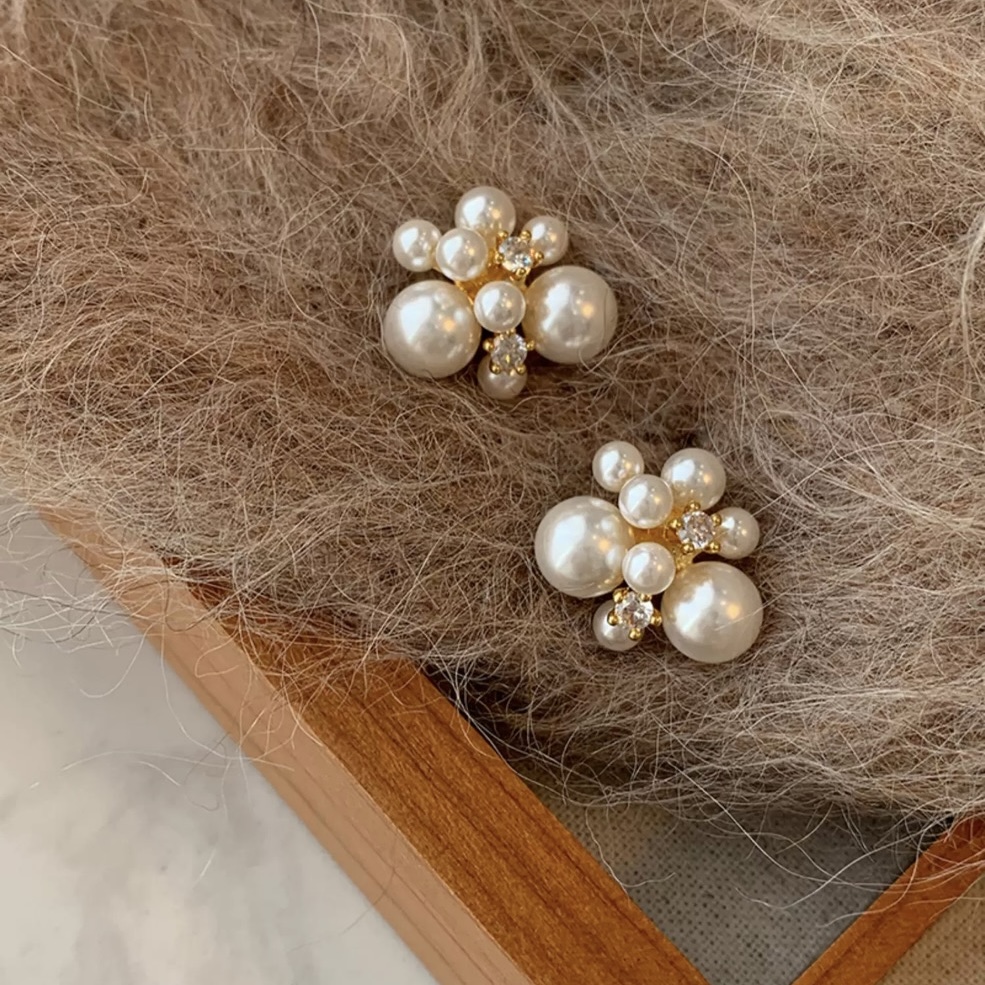 铜合金耳饰 轻奢烟花珍珠耳钉2025新款小众复古耳饰气质百搭