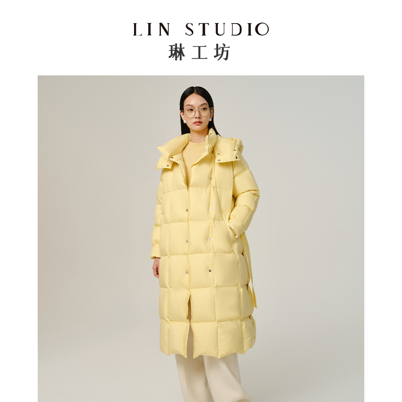【95级别白鹅绒+可拆卸帽子领子】琳工坊柔香黄色羽绒服长款唐琳