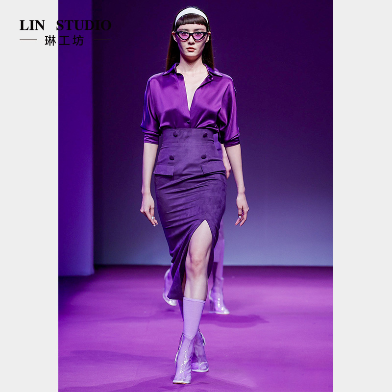 【半裙 走秀款】 琳工坊思烟紫色裙子静奢老钱风女装唐琳设计师