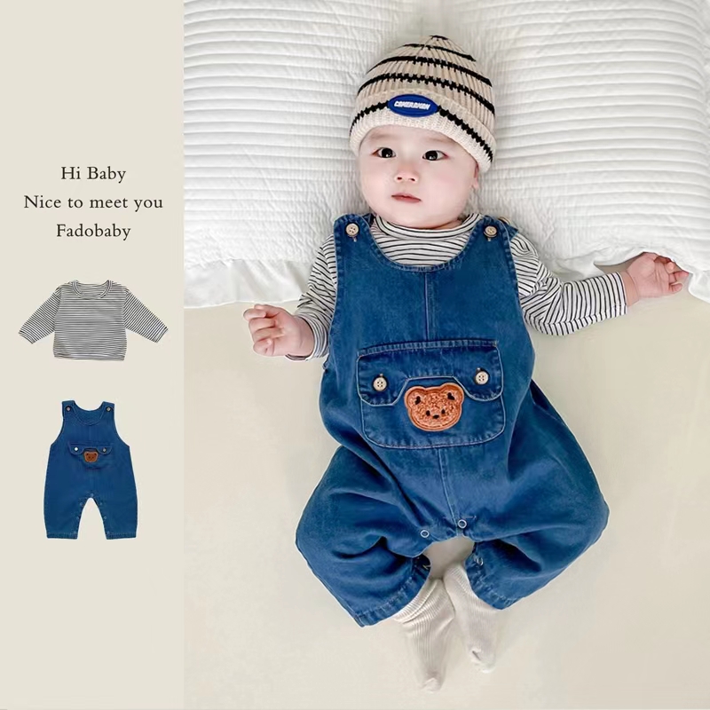 婴幼儿连体衣春秋季背带裤条纹外出秋装爬服男婴儿春装哈衣服宝宝