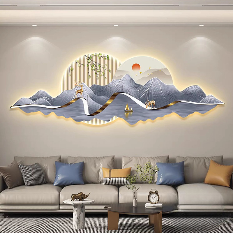 背有靠山轻奢led 带灯客厅装饰画沙发背景墙挂画壁画简约现代大气