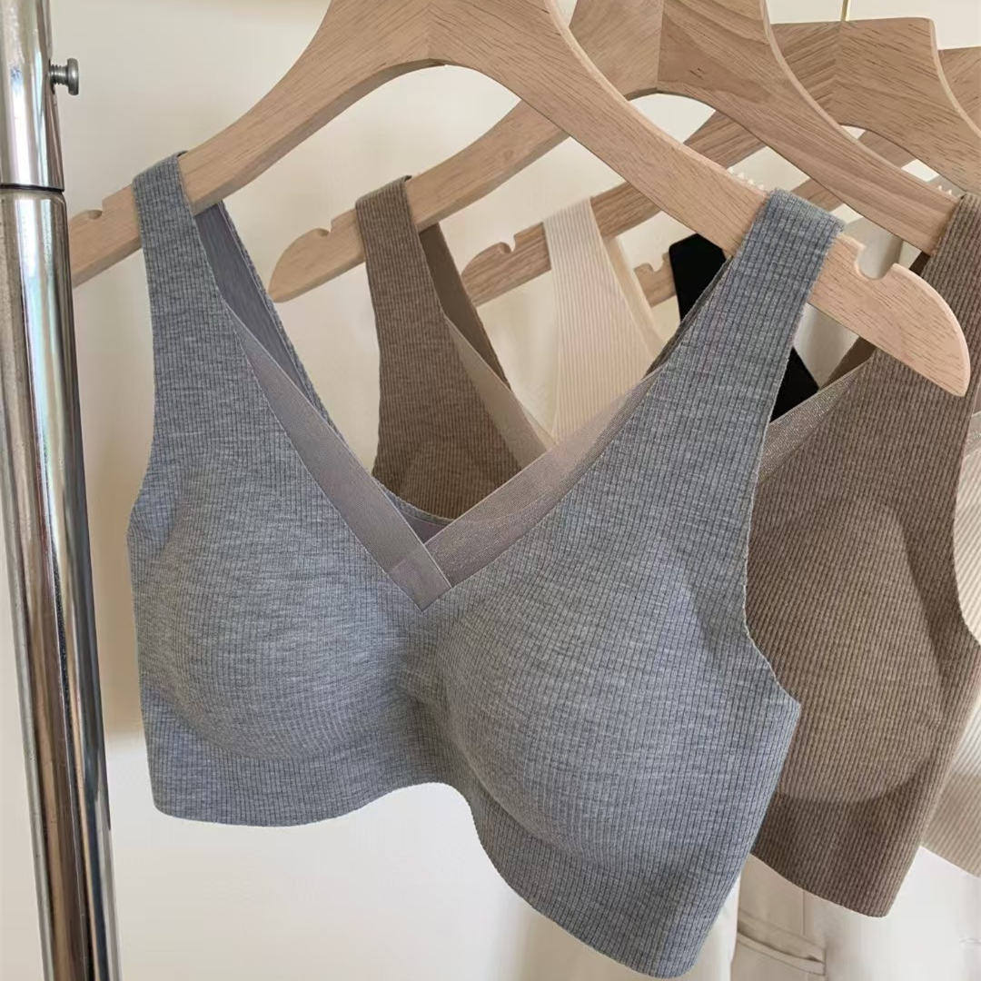 秋冬磨毛轻纱暖肌背心内衣女无钢圈小胸聚拢运动无痕美背一体文胸