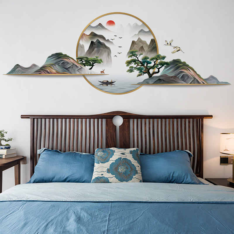 锐春江山如画书房客厅沙发电视背景贴画中式山水画粘贴产品图案