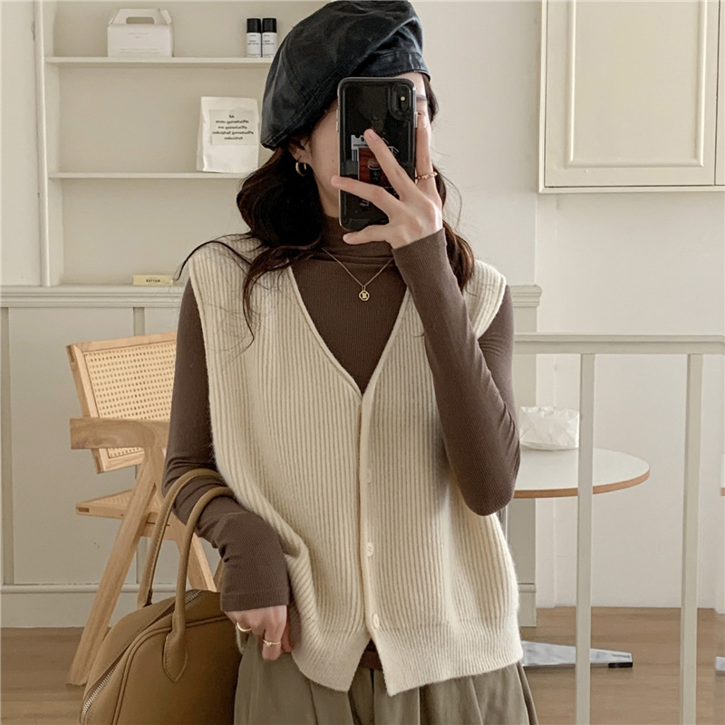V领叠穿短款针织马甲开衫女时尚外穿无袖上衣洋气高级感显瘦背心