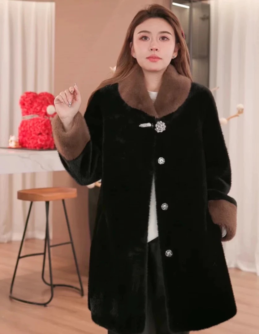【新疆包邮】新款时尚保暖贵气毛毛女士外套百搭翻领休闲钻扣版
