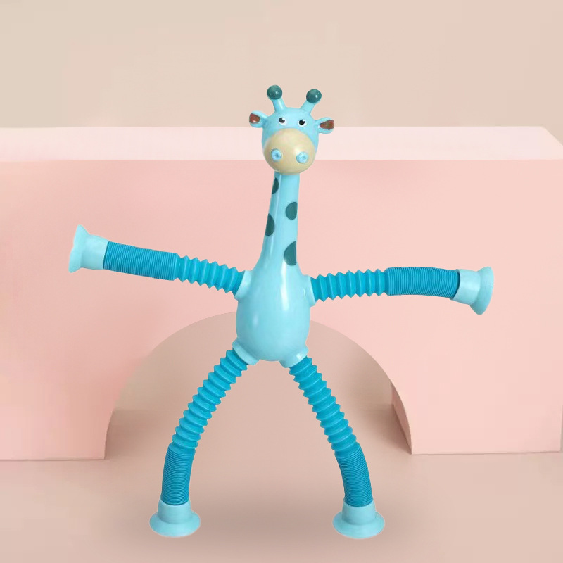 百变发光儿童益智玩具长颈鹿伸缩管玩具卡通吸盘亲子互动解压玩具