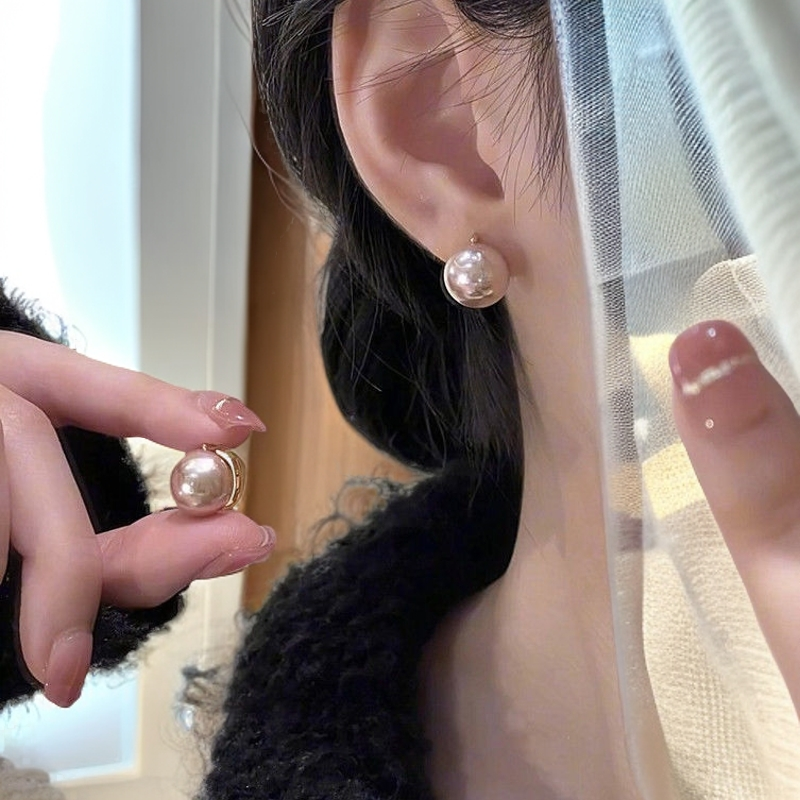 铜合金仿珍珠耳饰 925银针松弛感香槟金珠珠耳钉百搭高级法式精致