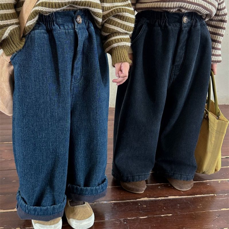 韩版儿童复合一体绒牛仔裤冬季新款男女童加厚直筒裤宝宝休闲裤潮