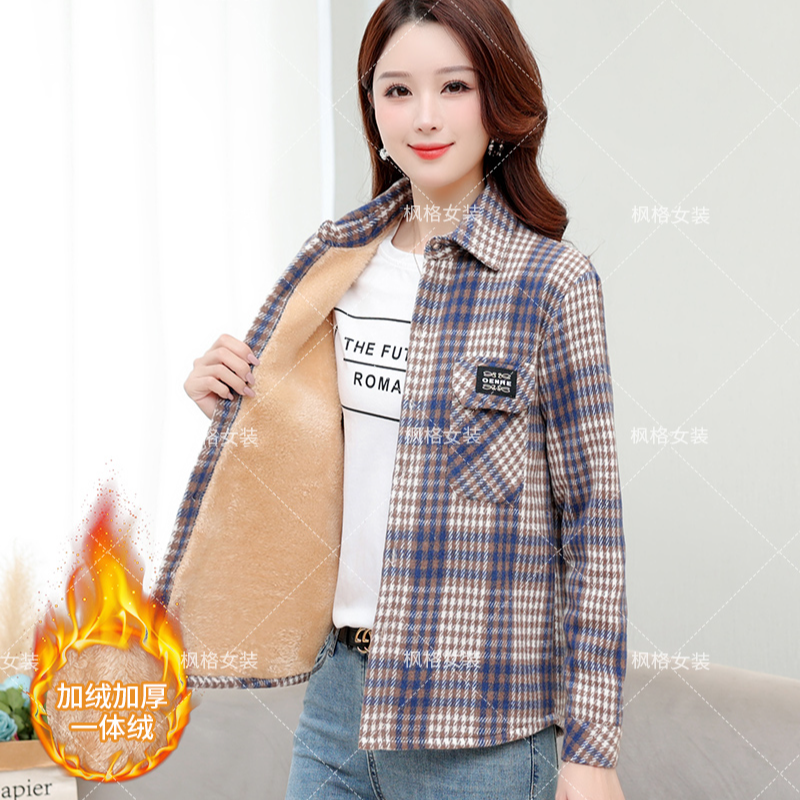 冬季保暖秋冬格子衬衫女长袖韩版休闲气质宽松大码洋气外套棉衣