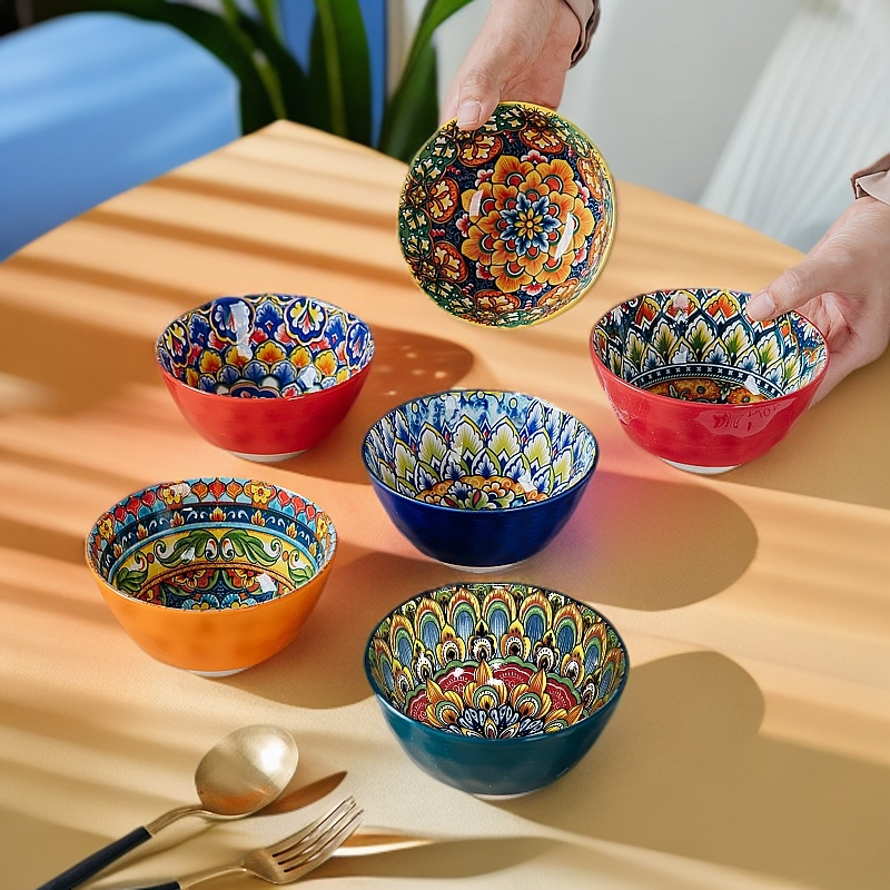 花颜月貌-4.75英寸米饭碗6个混装（不含礼盒）釉下彩陶瓷家用餐具