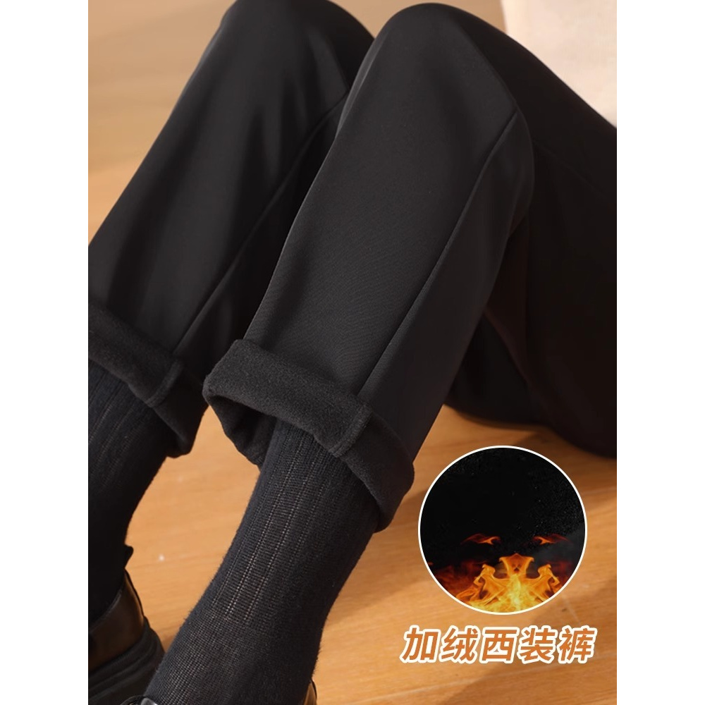 烟管西装裤女2025秋冬加绒加厚高腰直筒职业正装工作小个子九分裤