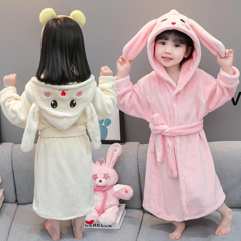 儿童法兰绒睡袍秋冬女孩宝宝洗澡浴衣冬款加厚珊瑚绒睡衣女童浴袍