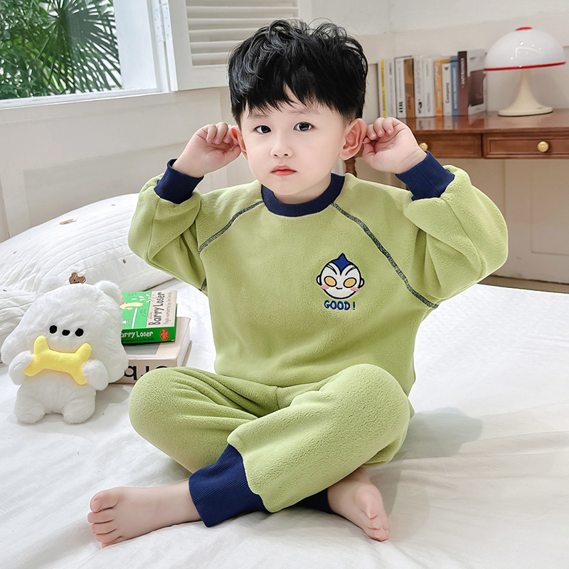 男童睡衣秋冬季儿童奥粒绒绒加厚款套装小孩男孩小童法兰绒家居服
