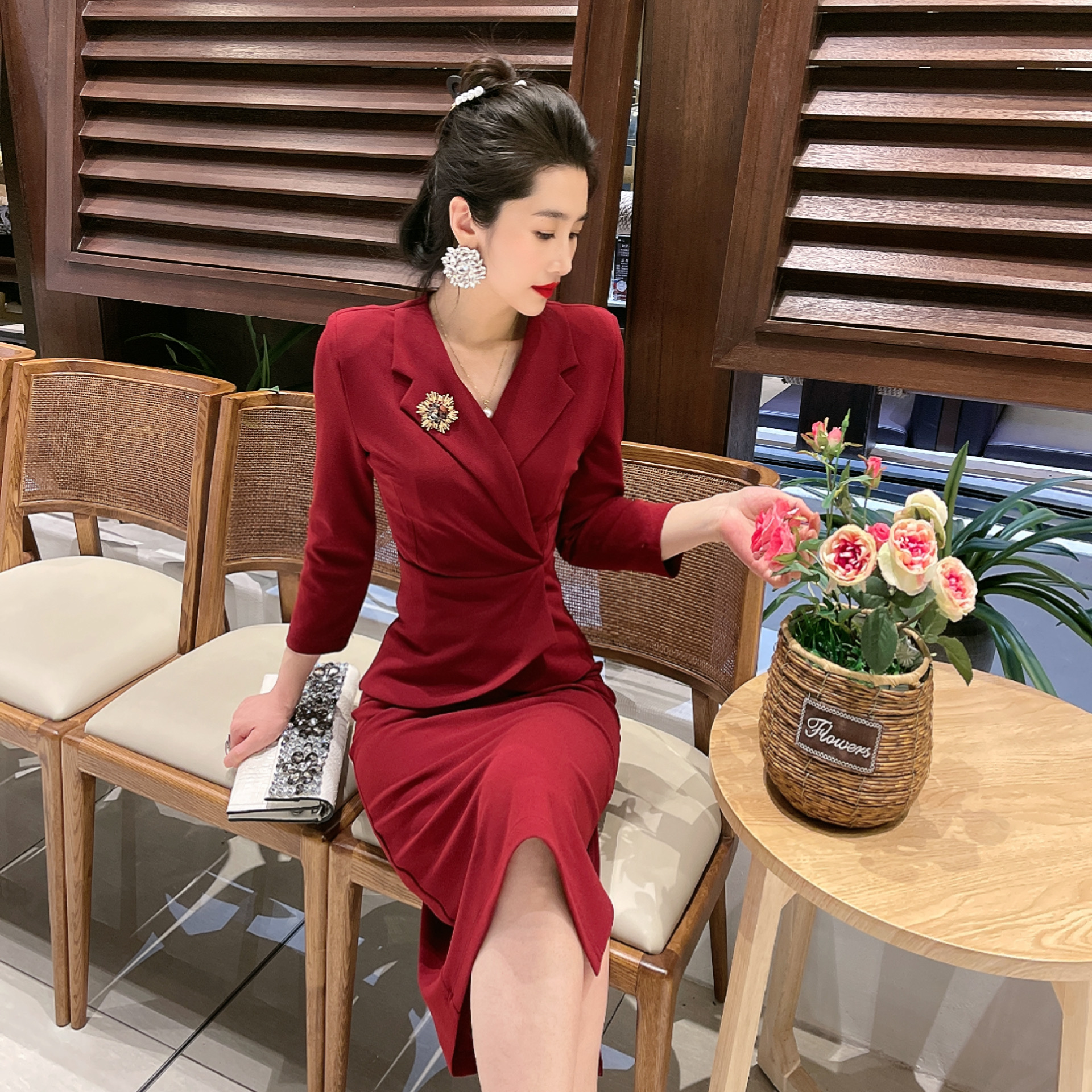 牟之恋{春夏新款}喜婆婆妈妈装2025显瘦爆款婚宴装红93099-11