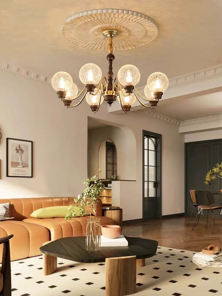 中古风格中古法式主实木玻璃胡桃木色餐厅中山灯具