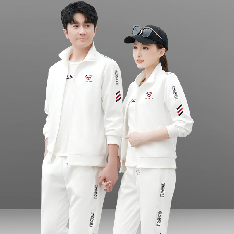 情侣运动套装2024新款春秋季白色气质男士女士休闲款情侣装运动服