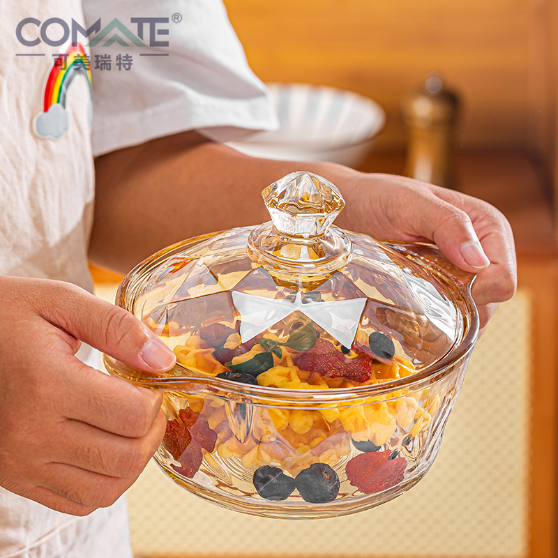 可美瑞特北欧高颜值茶色钻石玻璃煲泡面碗容量900ML开学季汤碗