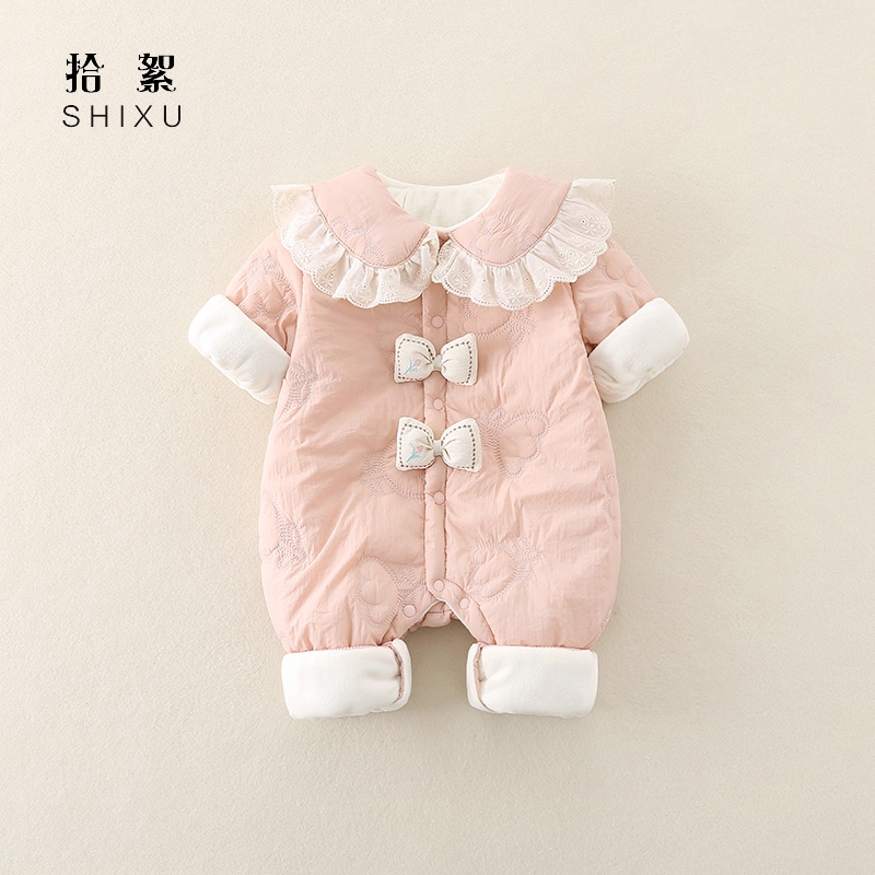 婴儿衣服秋冬装夹棉连体衣棉服女宝宝超萌薄棉外套公主棉衣外出服