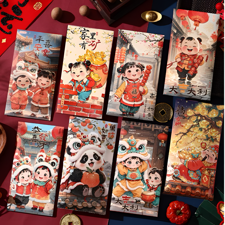 【福娃财神醒狮熊猫30个】马年新款年画中式创意利是封创意过年红包