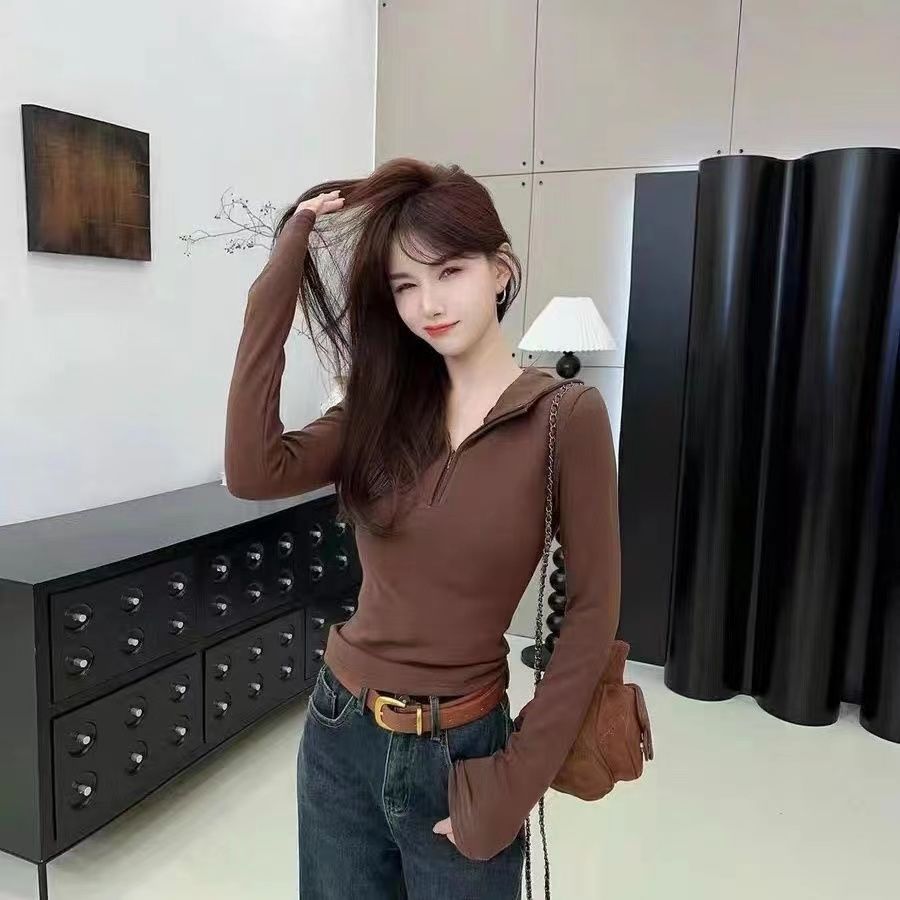 加绒拉链修身百搭连帽卫衣2025《美式街头》T恤女秋冬打底衫内搭