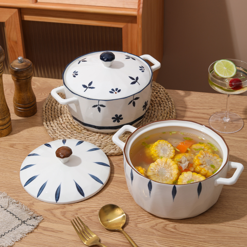 青瑶系列大号双耳大汤碗日式家用双耳碗2200ML带盖（不可明火）