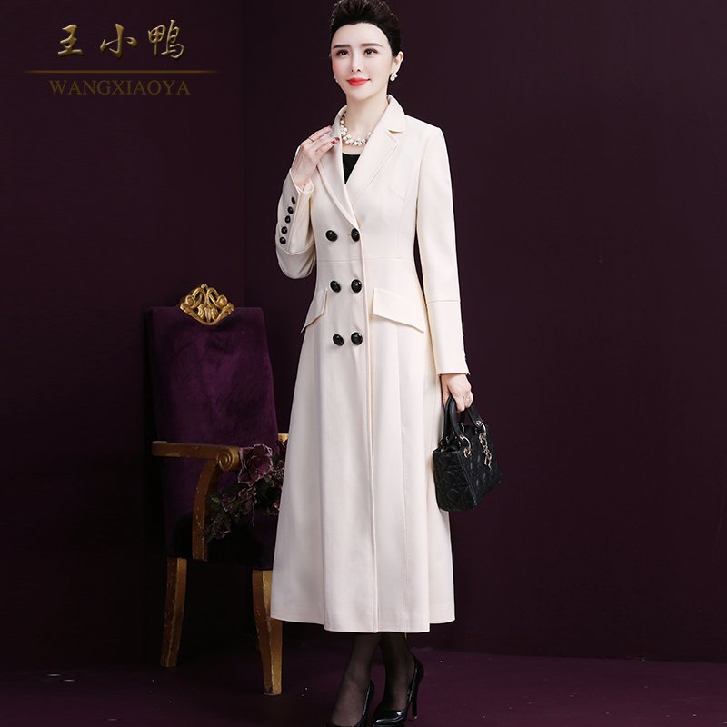 王小鸭W-XY-308W西装领长袖腰带收腰双排扣英伦风风衣时尚气质女