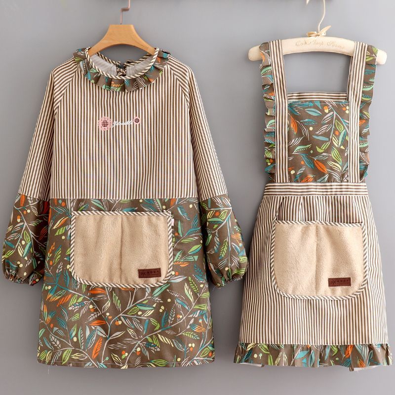 家用厨房做饭时尚长袖防污罩衣围裙女网红爆款餐饮大人围腰工作服