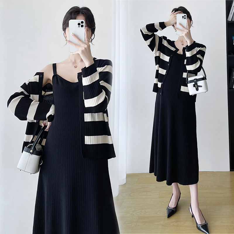 孕妇套装2025新款宽松条纹两件套时尚孕妇裙子外套两件套早秋外穿