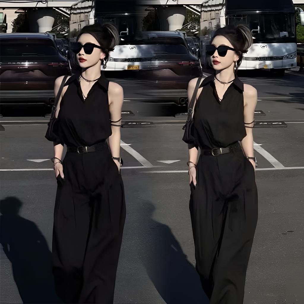 高级套装夏季2025年气质时尚洋气百搭无袖上衣高腰阔腿裤两件套潮