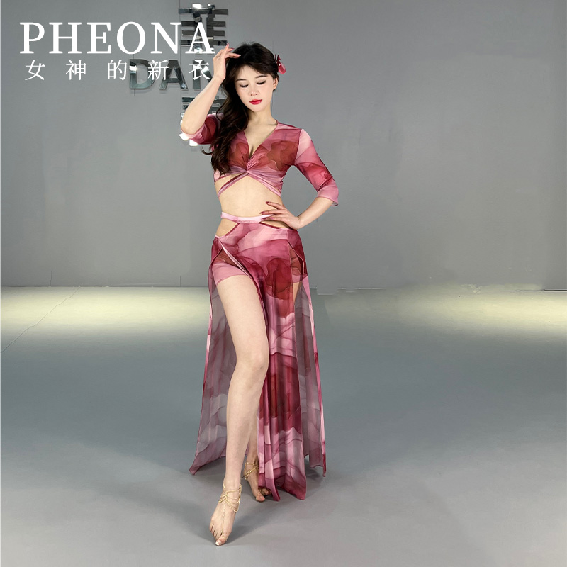 PHEONA女神2024新款肚皮舞服原创印花设计练功服简易表演服T026