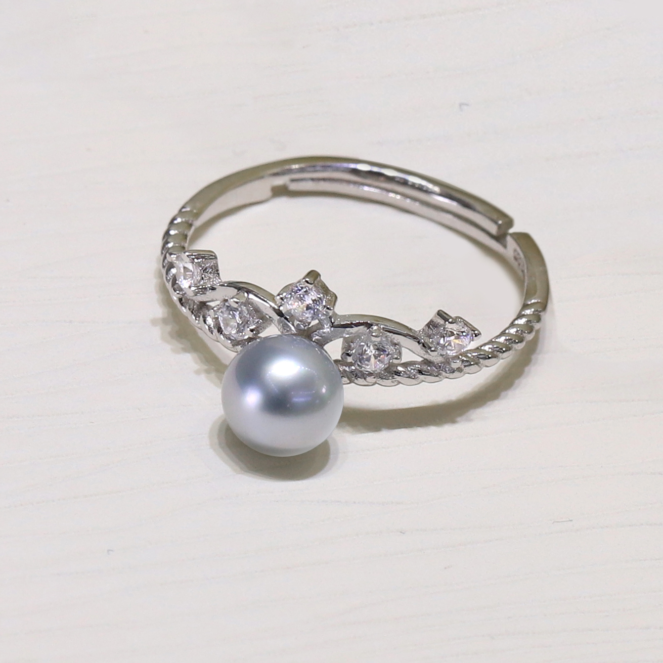 【鱼先生】127双11许研同款珠宝天然海水akoya真多麻珍珠戒指 银灰