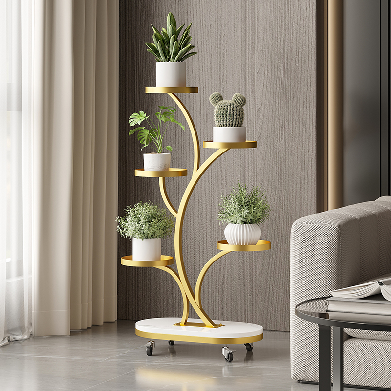 高端花架子客厅落地式阳台置物架多肉轻奢万向轮铁艺花盆托架多层