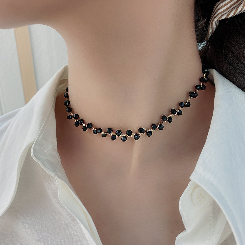 钛钢项链 黑色锆石颈链2024年新款潮韩国气质颈带项链女夏网红潮