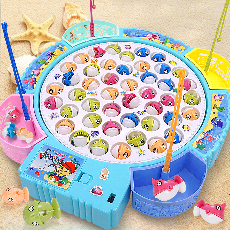儿童磁性钓鱼盘玩具套装磁吸电动旋转男女小孩3岁6宝宝益智专注力