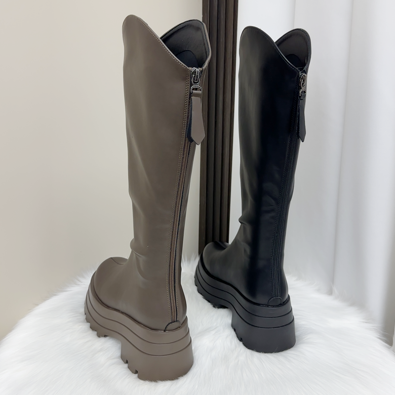 胖妹妹专属长靴子加肥加宽高筒骑士靴女厚底增高长筒靴后拉链女靴