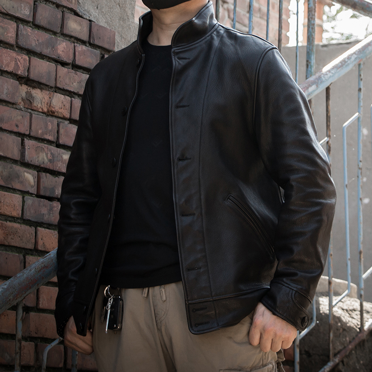 半植鞣山羊皮重水洗爱因斯坦哥萨克男款春秋时尚休闲男士复古修身