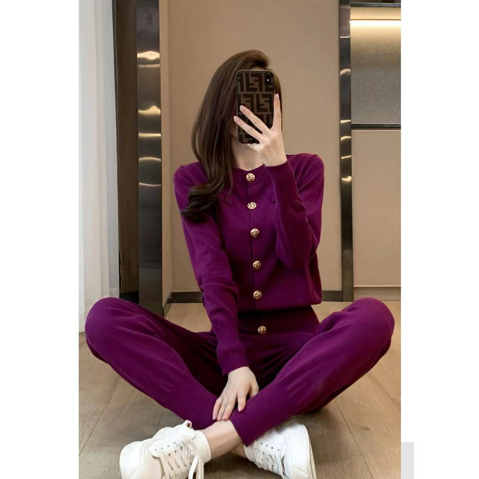 针织时尚套装秋季新款名媛小香风洋气长袖开衫+小脚裤休闲两件套