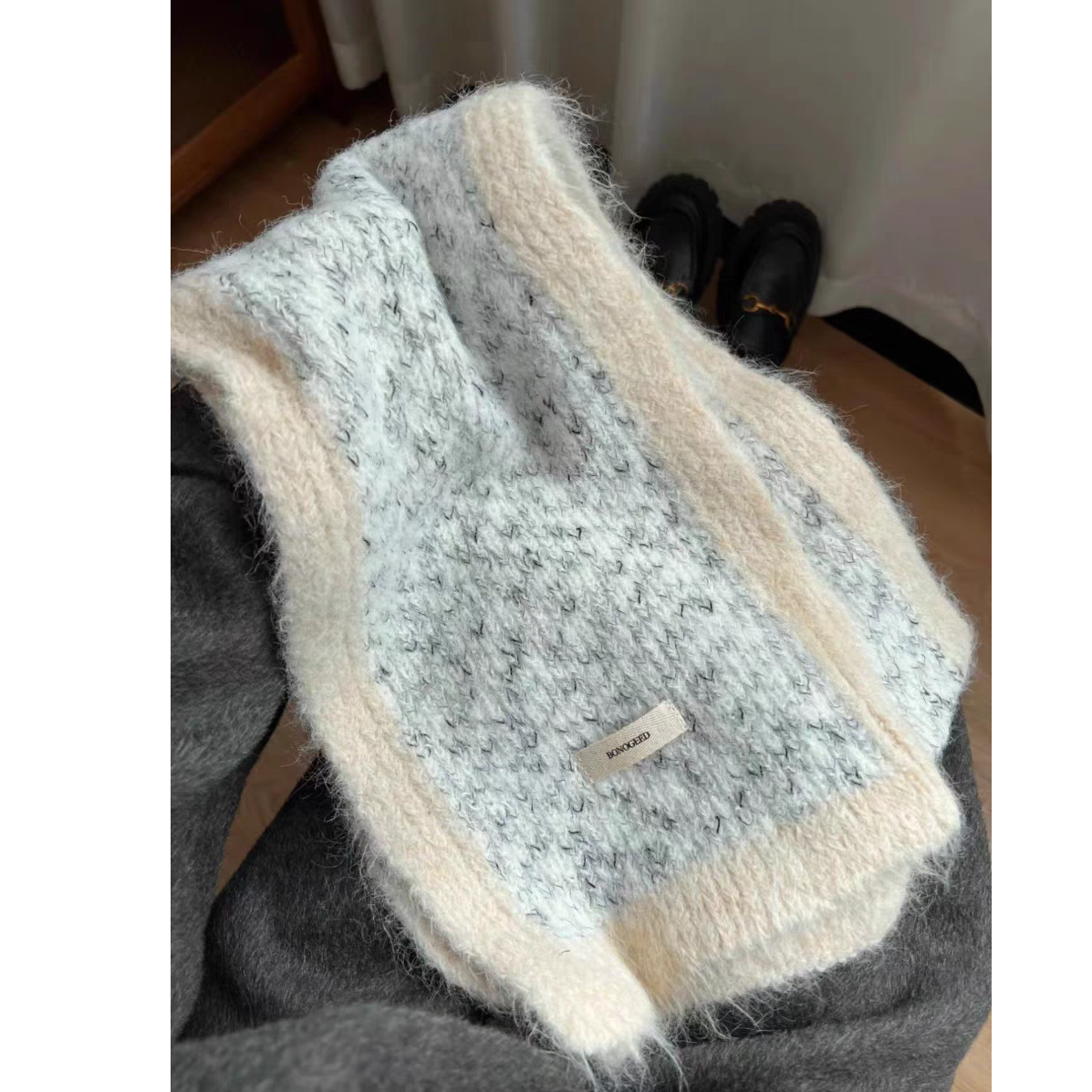 海盐雾凇白色含羊毛围巾女韩系针织秋冬季流光风情侣百搭保暖围脖